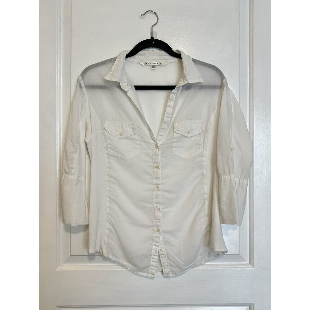 Max Studio Mixed Media Button Down Designer White… - image 5